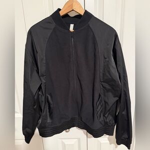 Athleta Womens L Zion Microfleece Full Zip Jacket Black Bomber University Zip